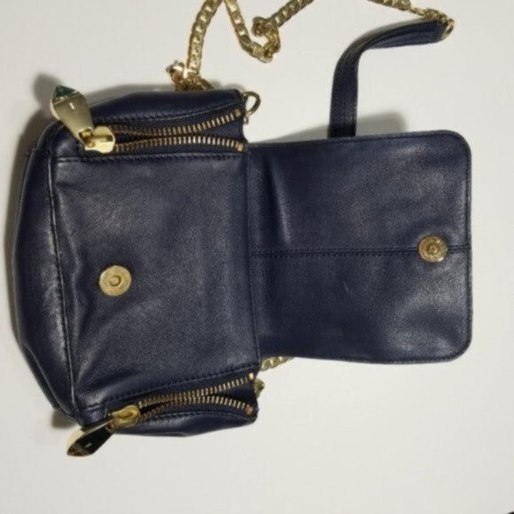 Pour la Victoire navy blue gold chain Alsace crossbody purse and dust bag - Picture 3 of 8